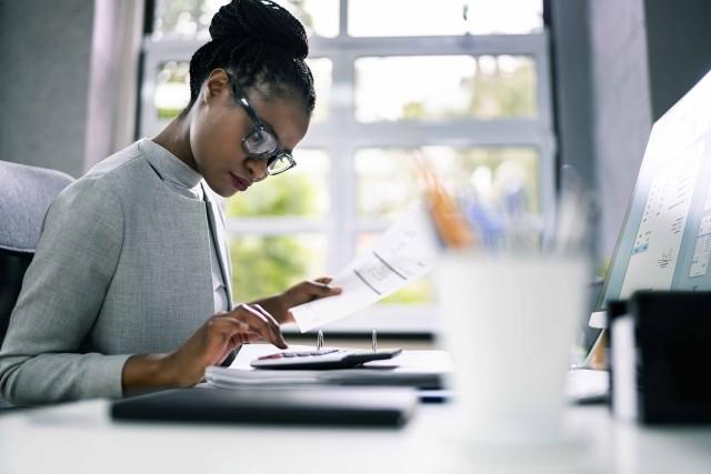 A woman works in a finance role